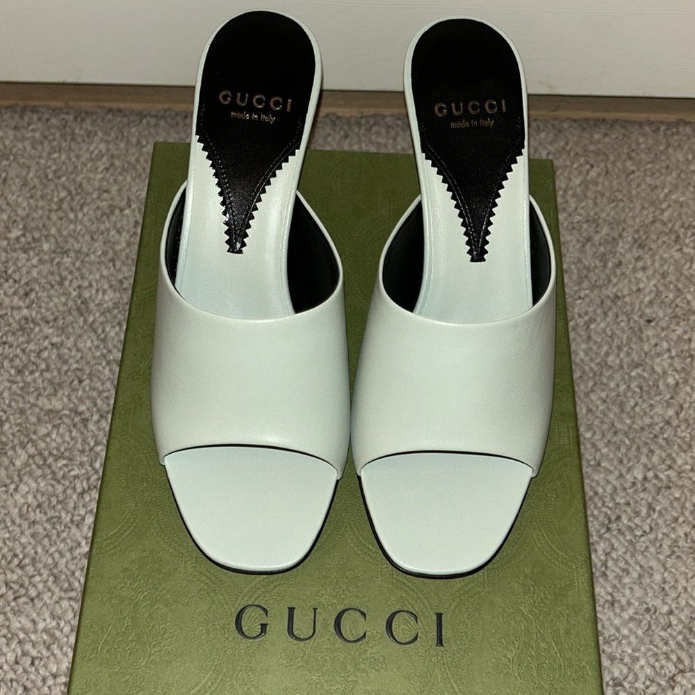 Brand New Gucci Interlocking G / Malaga Kid Leather Sandals (Salvy Green, EU 37)